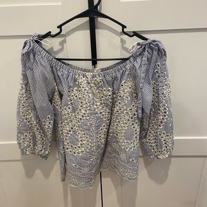 EXPRESS - Off the shoulder top - Blue & White - Size Small